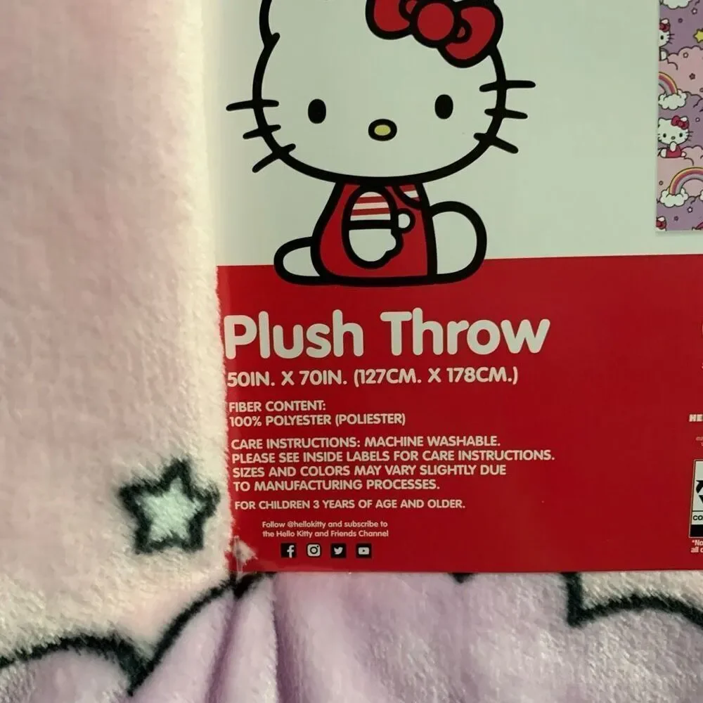 NWT Hello Kitty rainbow Lightning  storm plush throw blanket